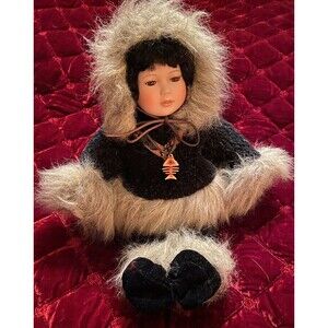 Adorable Alaskan Porcelain Doll w Fishbone Necklace MINT